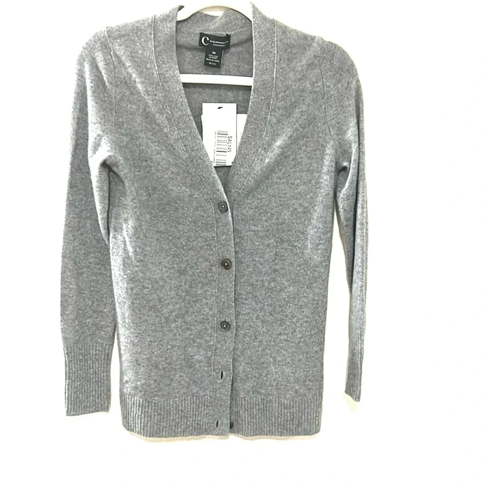 C By Bloomingdales Cashmere Button-Up Medium Gray Women's Sweater Size XS